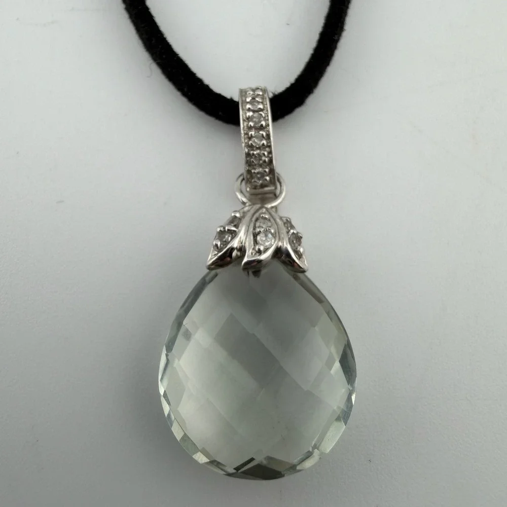 CID Clyde Duneier Vintage Green Amethyst Pendant Necklace Sterling Silver 925